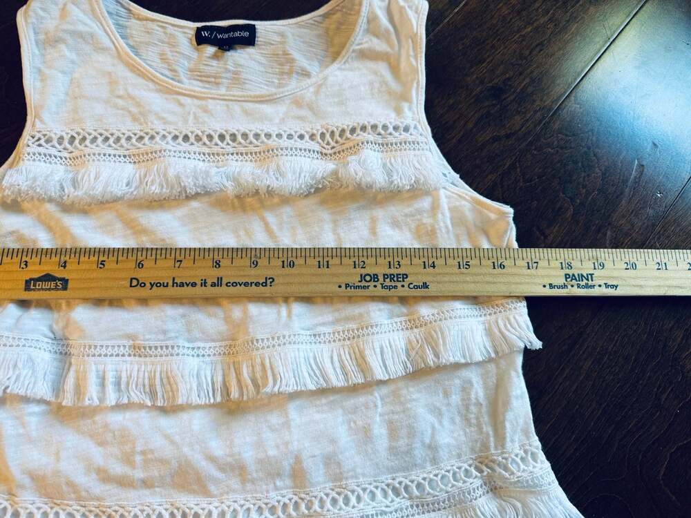 W. by Wantable Women's Sleeveless White Tiered Fringe Tank Top - Picture 5 of 7